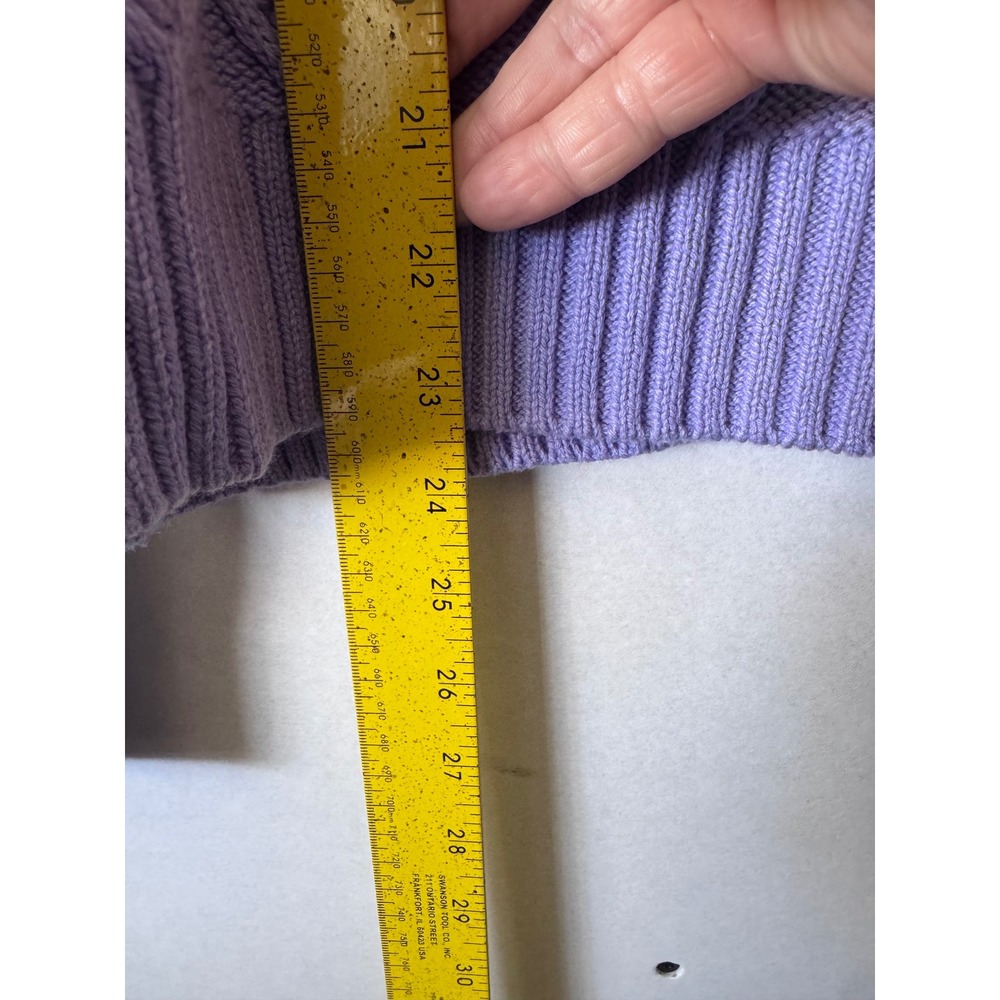 Purple Diamond Cable Knit Sweater Button Shoulder Crew Neck Pullover Lilac - Picture 5 of 7